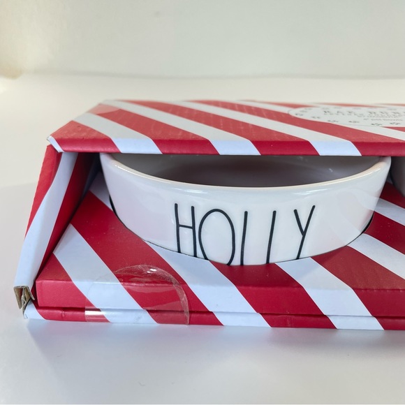 Rae Dunn Holly & Jolly Holiday 4" Pet Bowl Gift Set White w/Black Lettering NIB - Picture 3 of 6